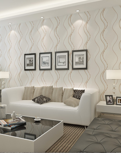 纸尚美学墙纸专场 米黄色现代简约时尚条纹客厅卧室背景壁纸