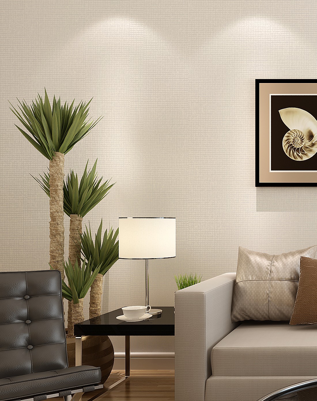 米白色现代简约素色客厅卧室壁纸