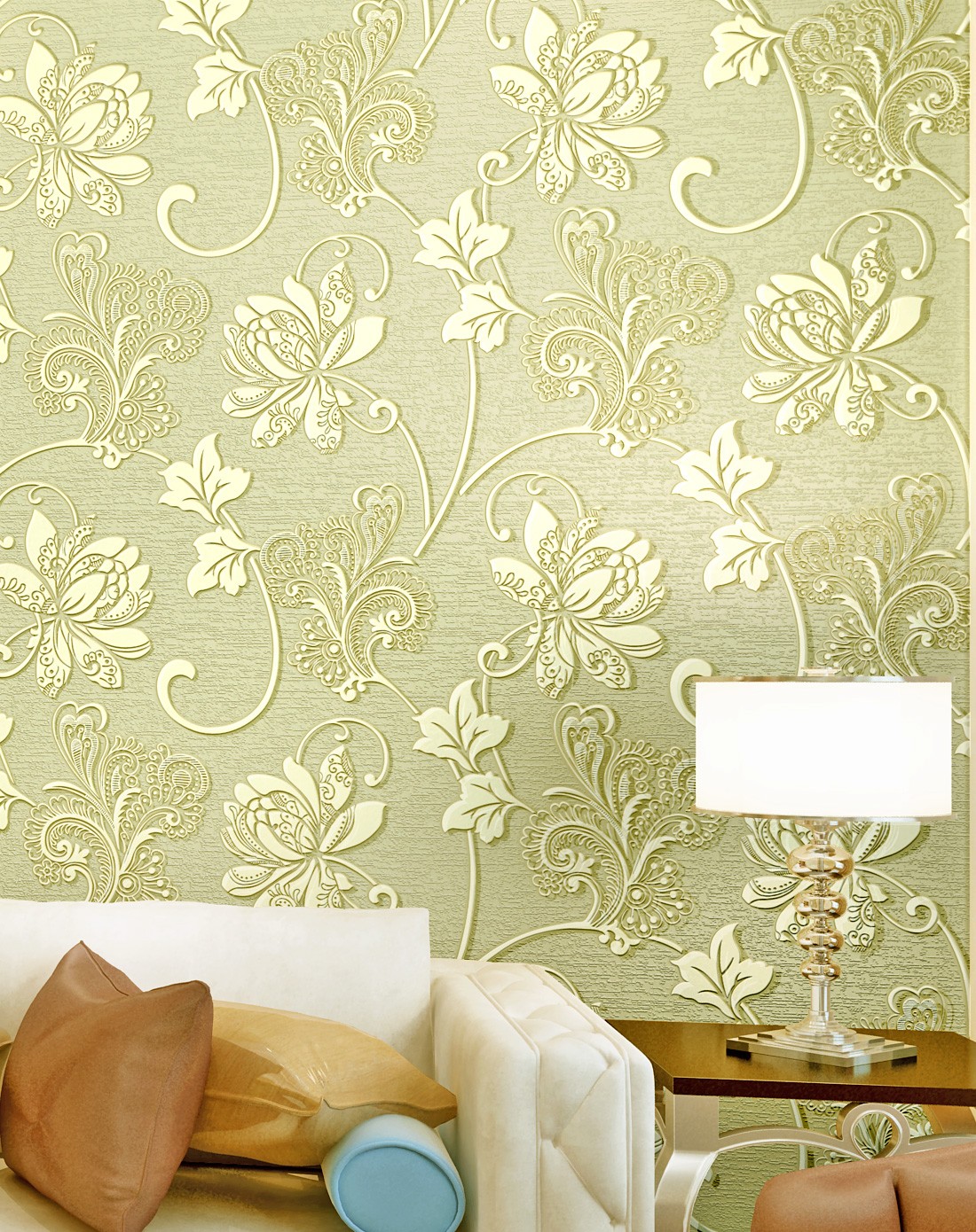 淡卡其色3d立体浮雕环保无纺布客厅卧室壁纸