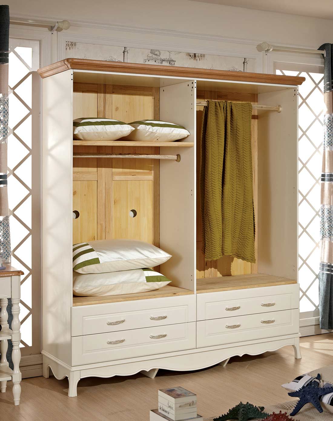 四门大抽进口水曲柳简欧田园衣柜