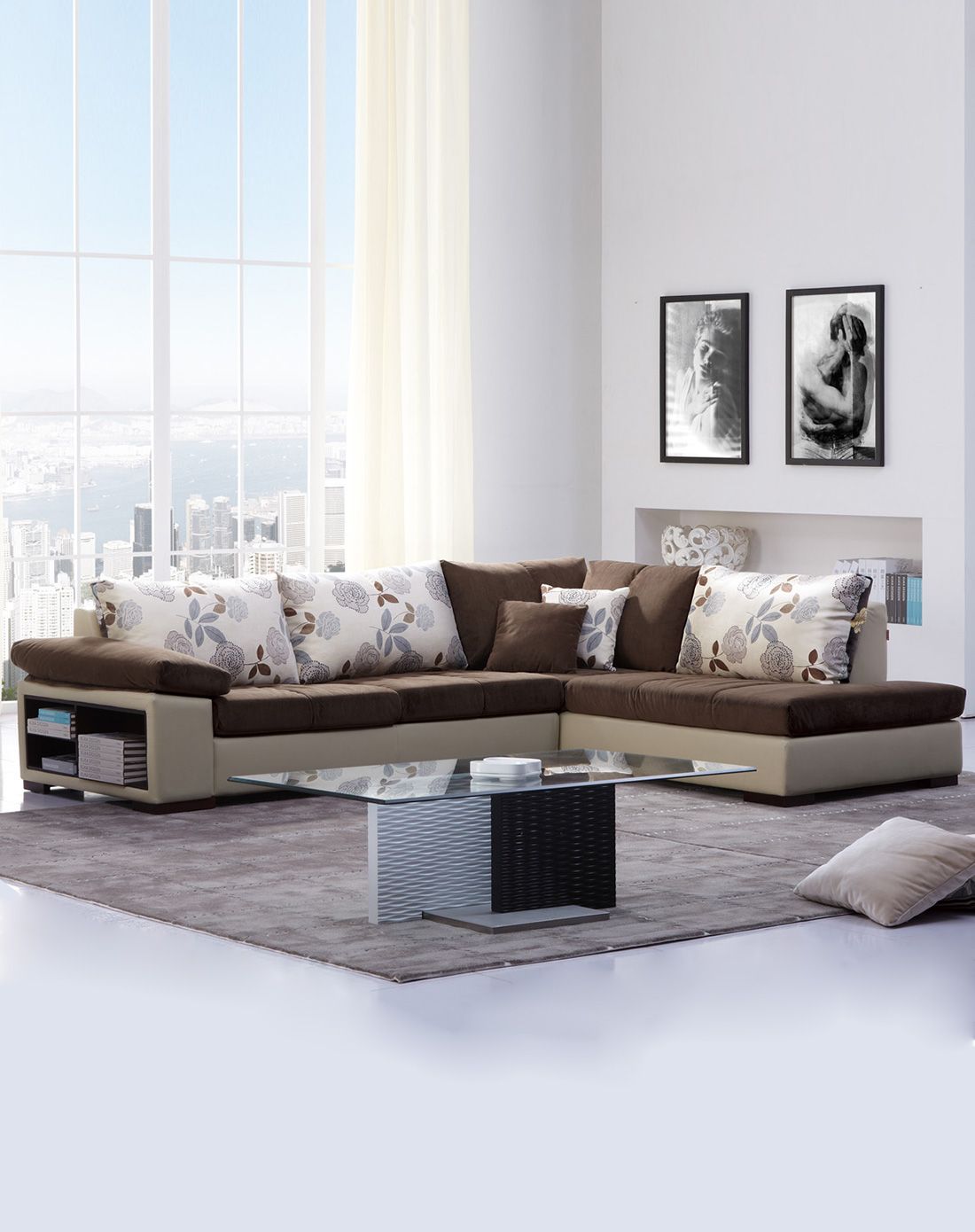 顾家家居kuka家具专场柔肤绒布面布艺沙发三人位 贵妃位kuka015284