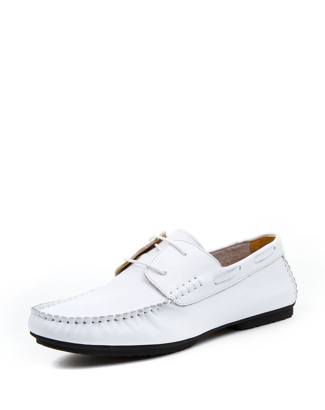 男士白色舒适系带牛皮鞋