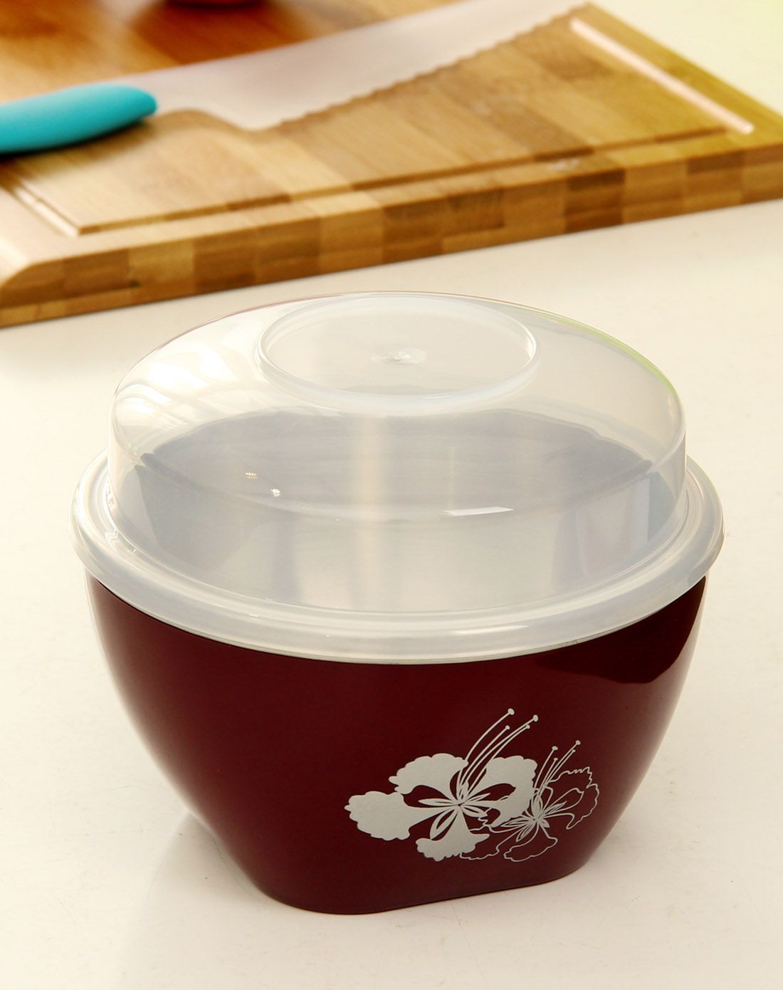 台湾制304不锈钢带盖双层隔热碗(酒红色)