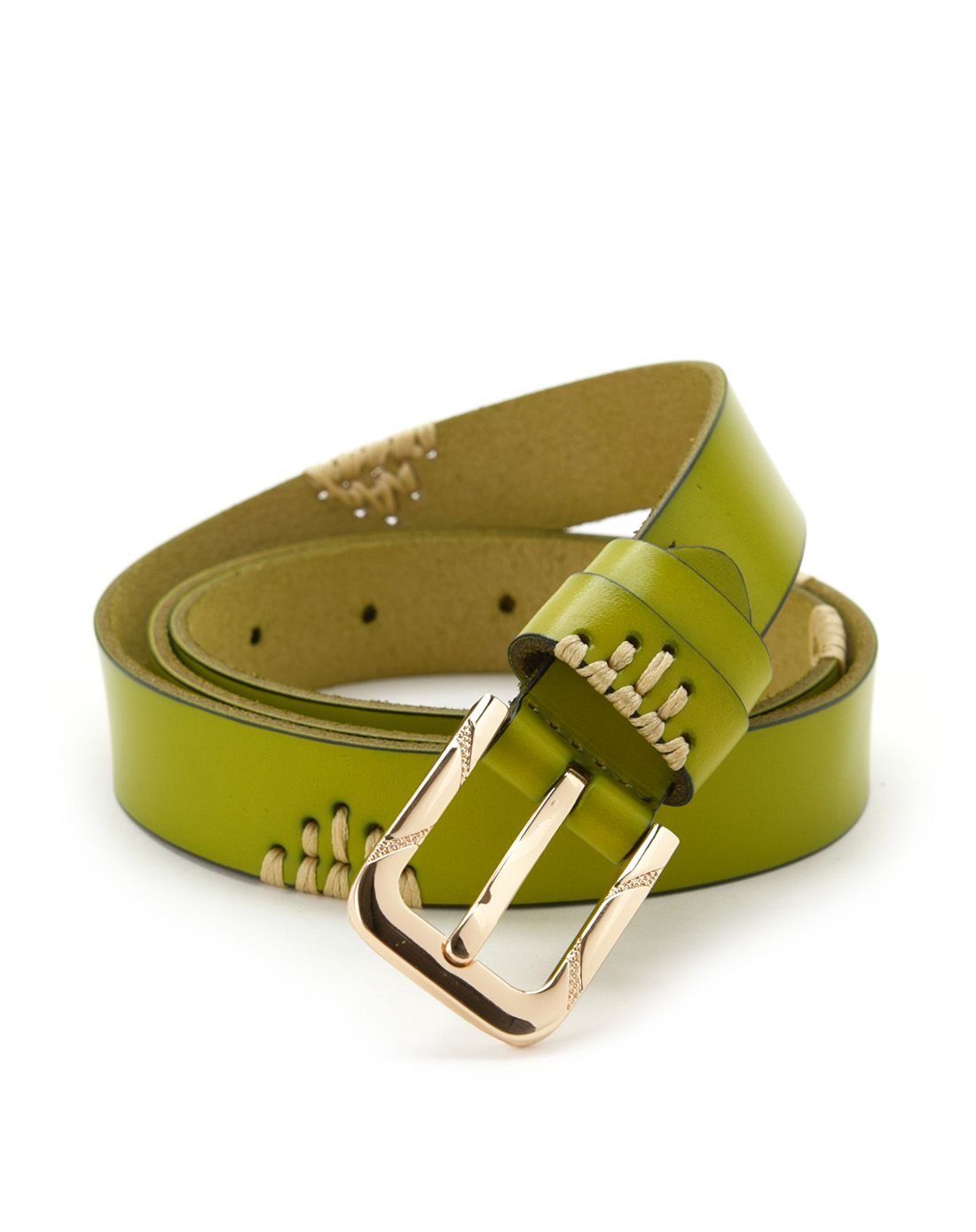 makko女士绿色牛皮刺绣装饰针扣皮带