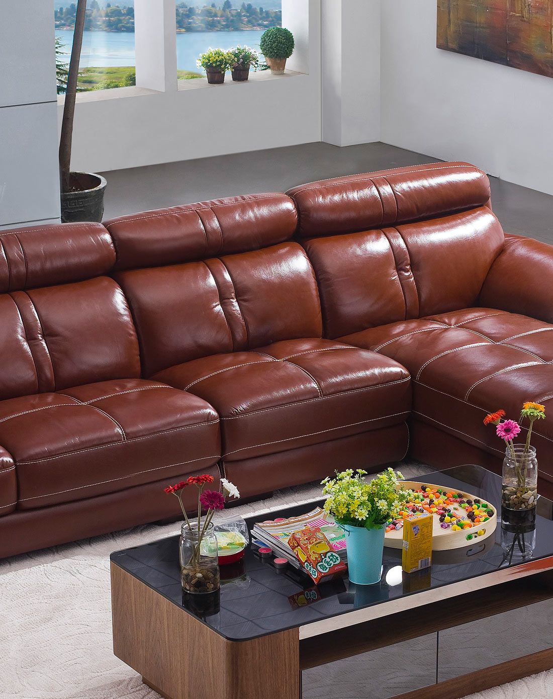 高档舒适头层牛皮沙发1 3 贵妃 6020