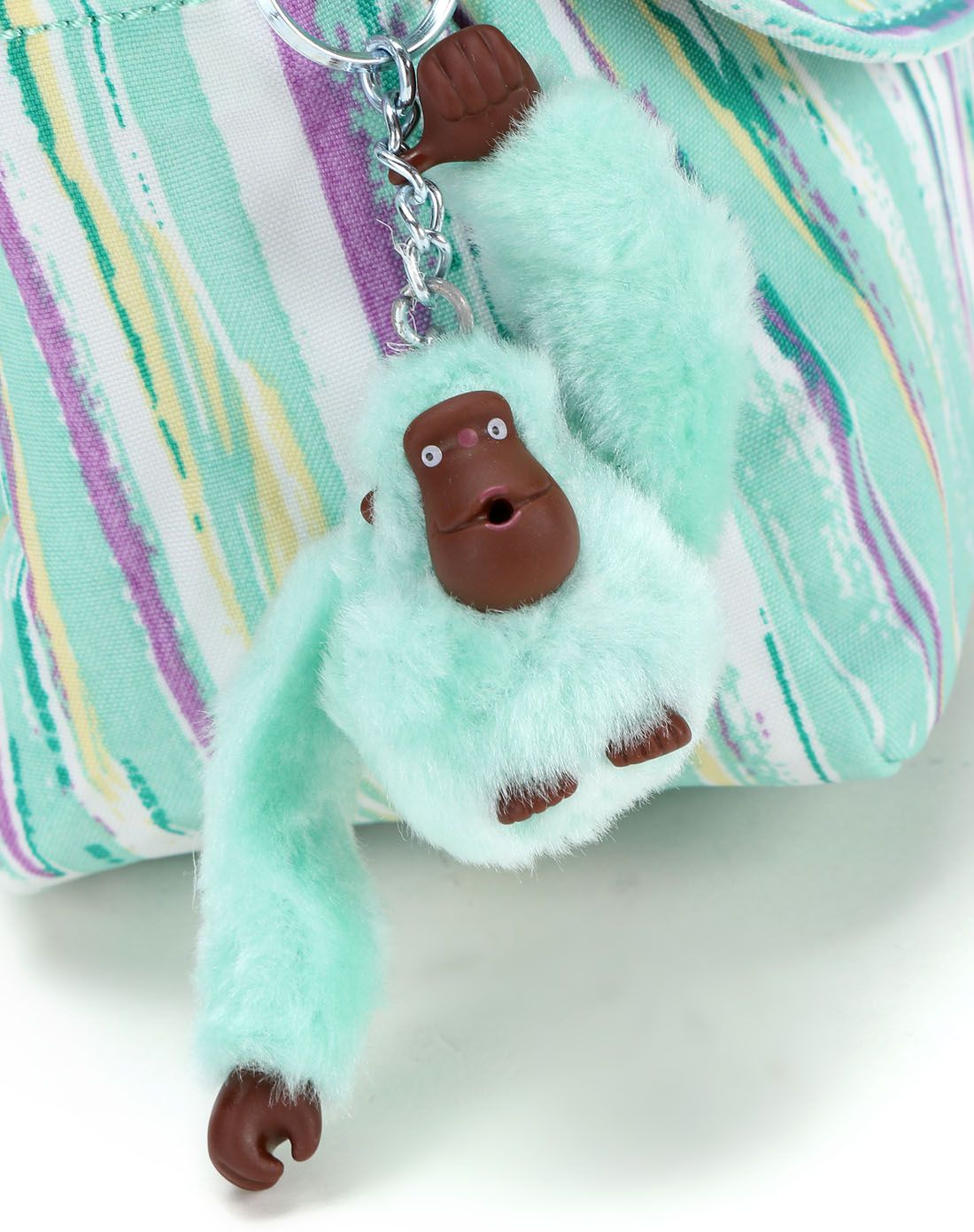 kipling猴子粉绿笔刷条纹单肩斜挎包