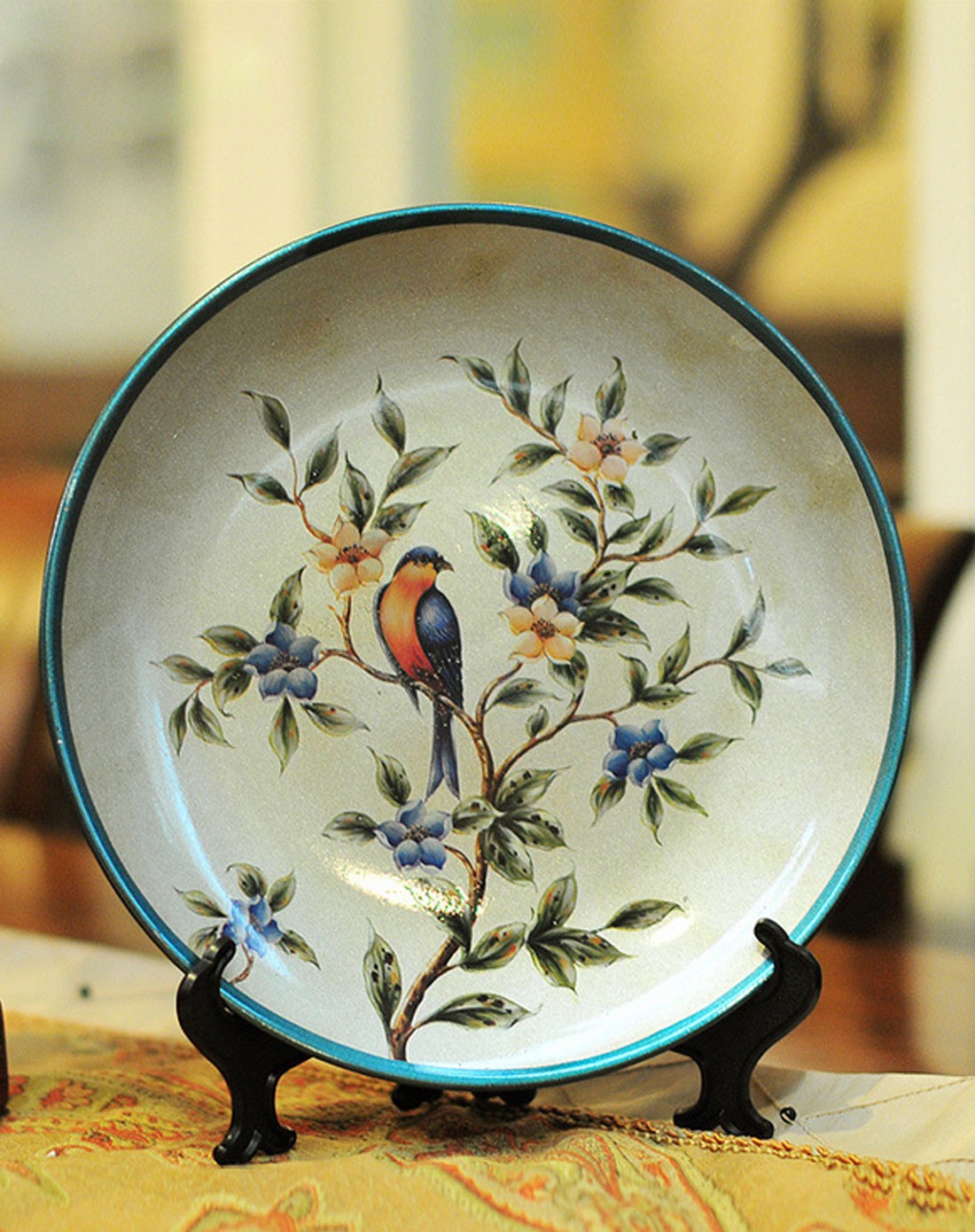 美式乡村彩绘陶瓷摆盘 雁莺花语