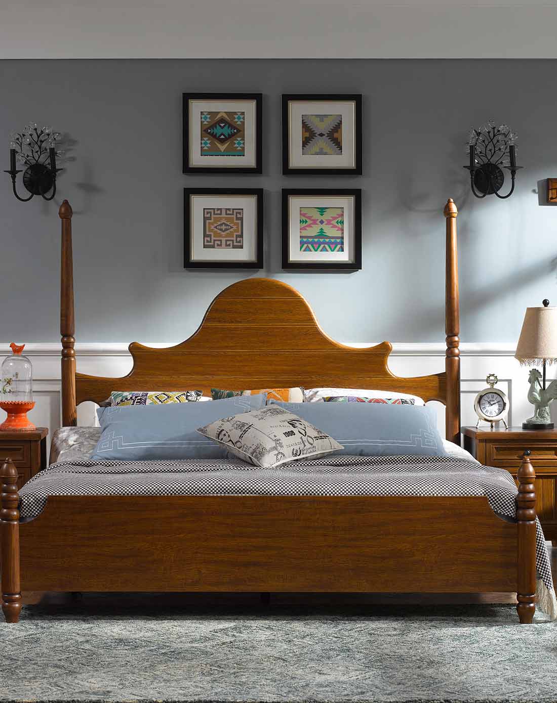 美式乡村休闲实木床 1.8米美式经典床