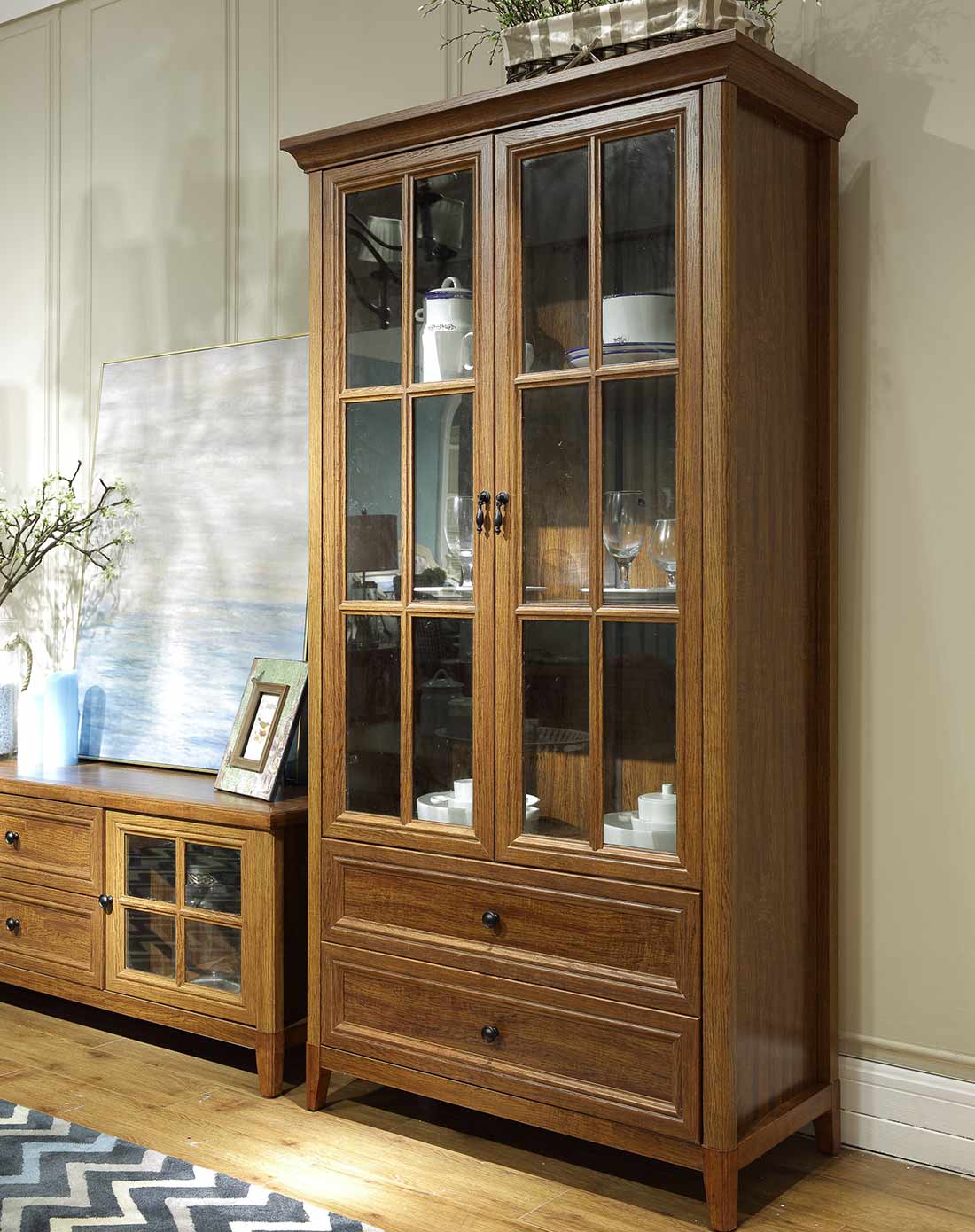 美式乡村休闲实木 客厅组合系列 高柜