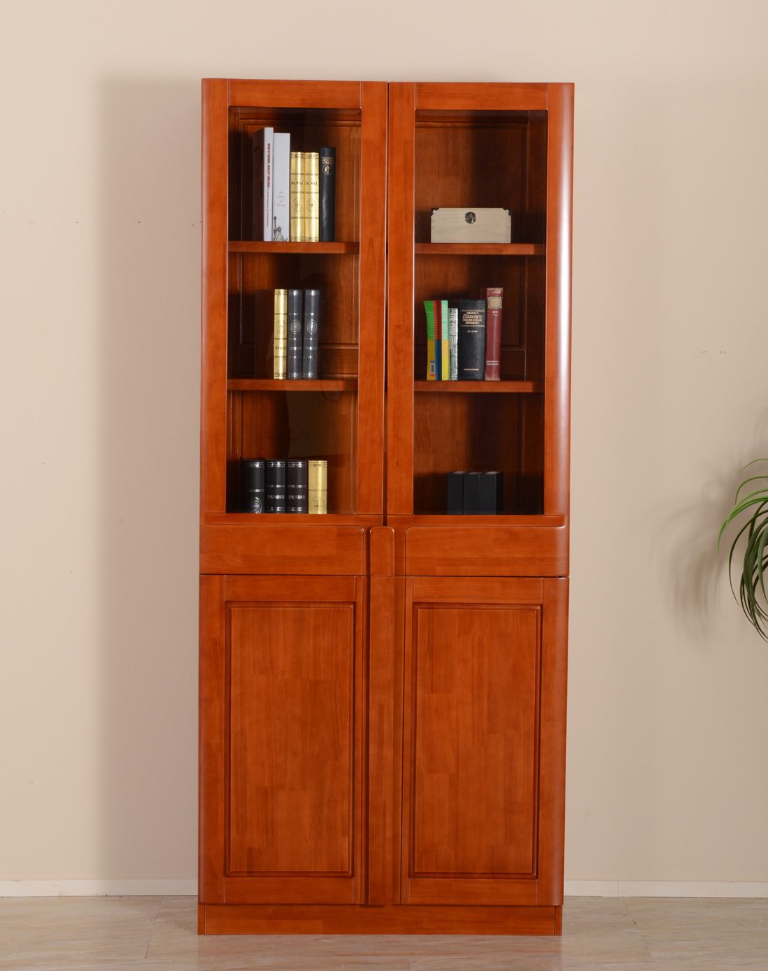 华日家居琥珀色实木两门书柜