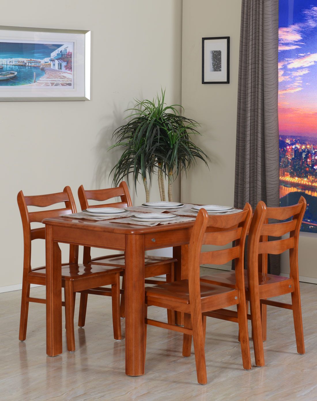 华日家居琥珀色1.2米一桌四椅