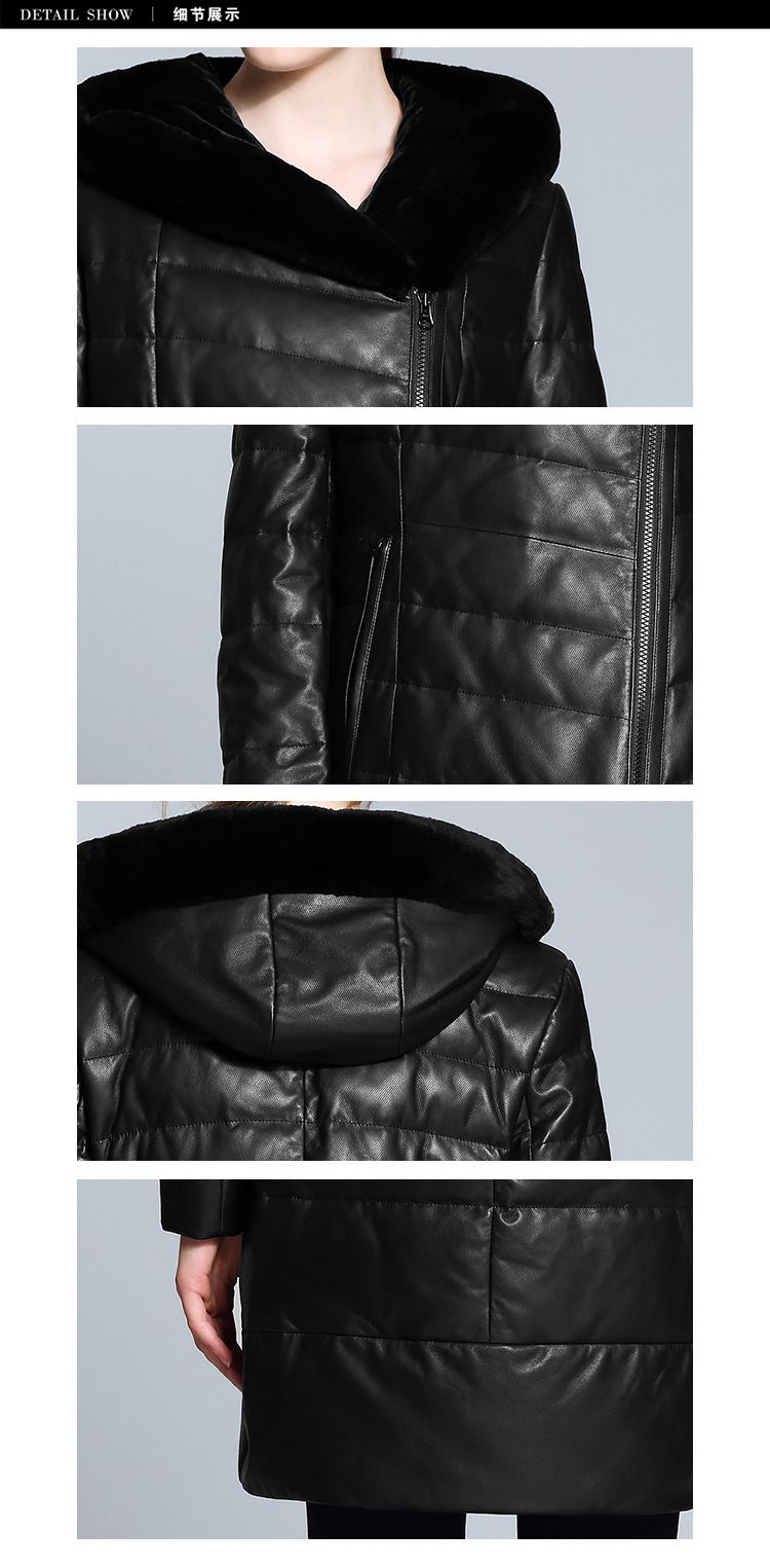 卡雷尔cerel vogue皮衣专场黑色简约修身时尚长袖长款皮羽绒服2e