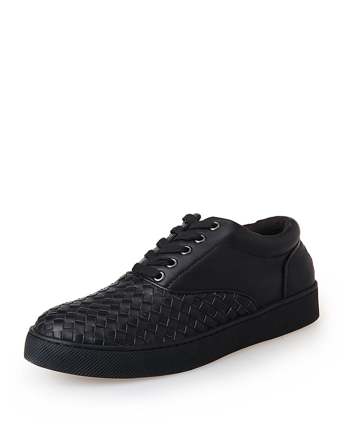 光面黑 都市男必备编织羊皮舒适男士便鞋