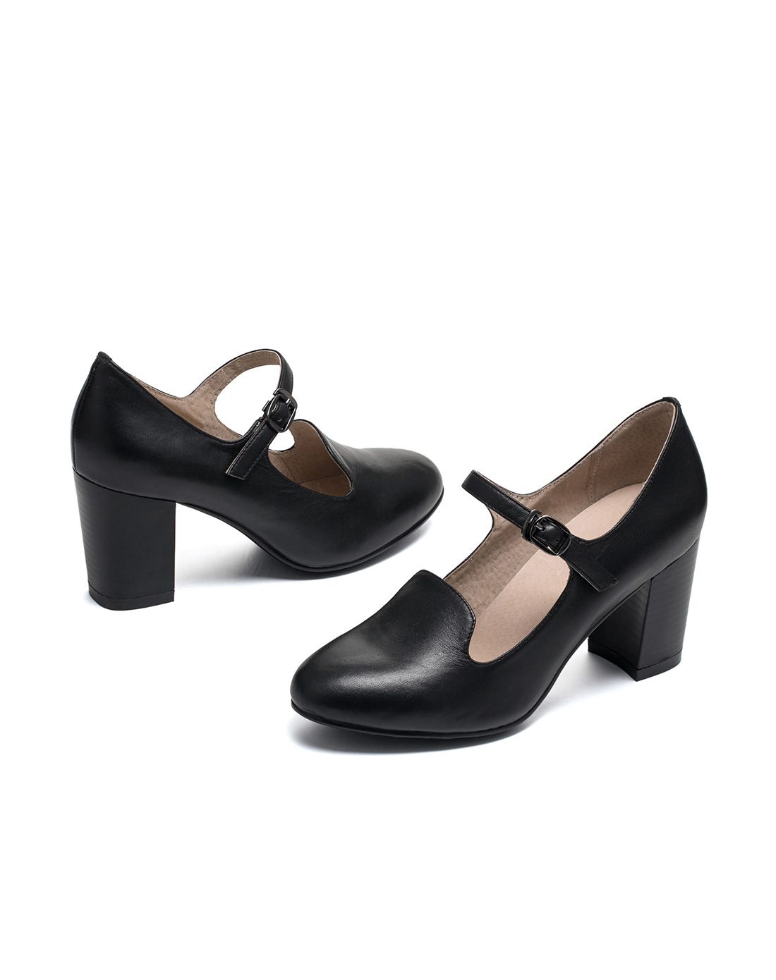 2015秋季新款黑色优雅牛皮拉带式单鞋