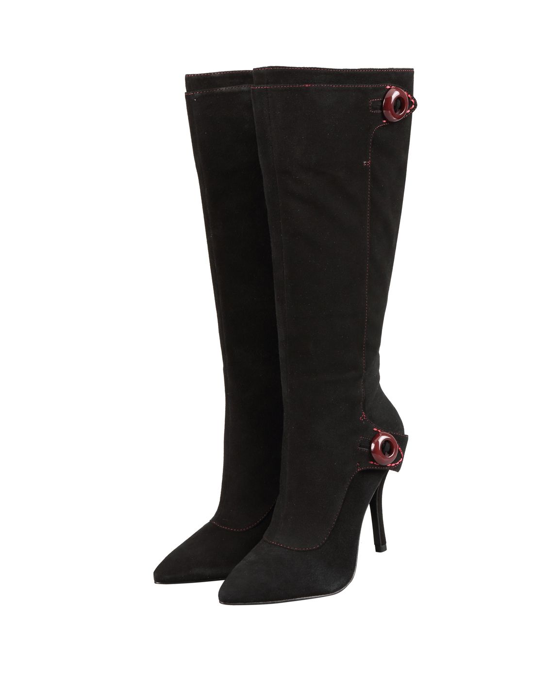 黑色绒面羊皮侧饰扣优雅时尚长靴