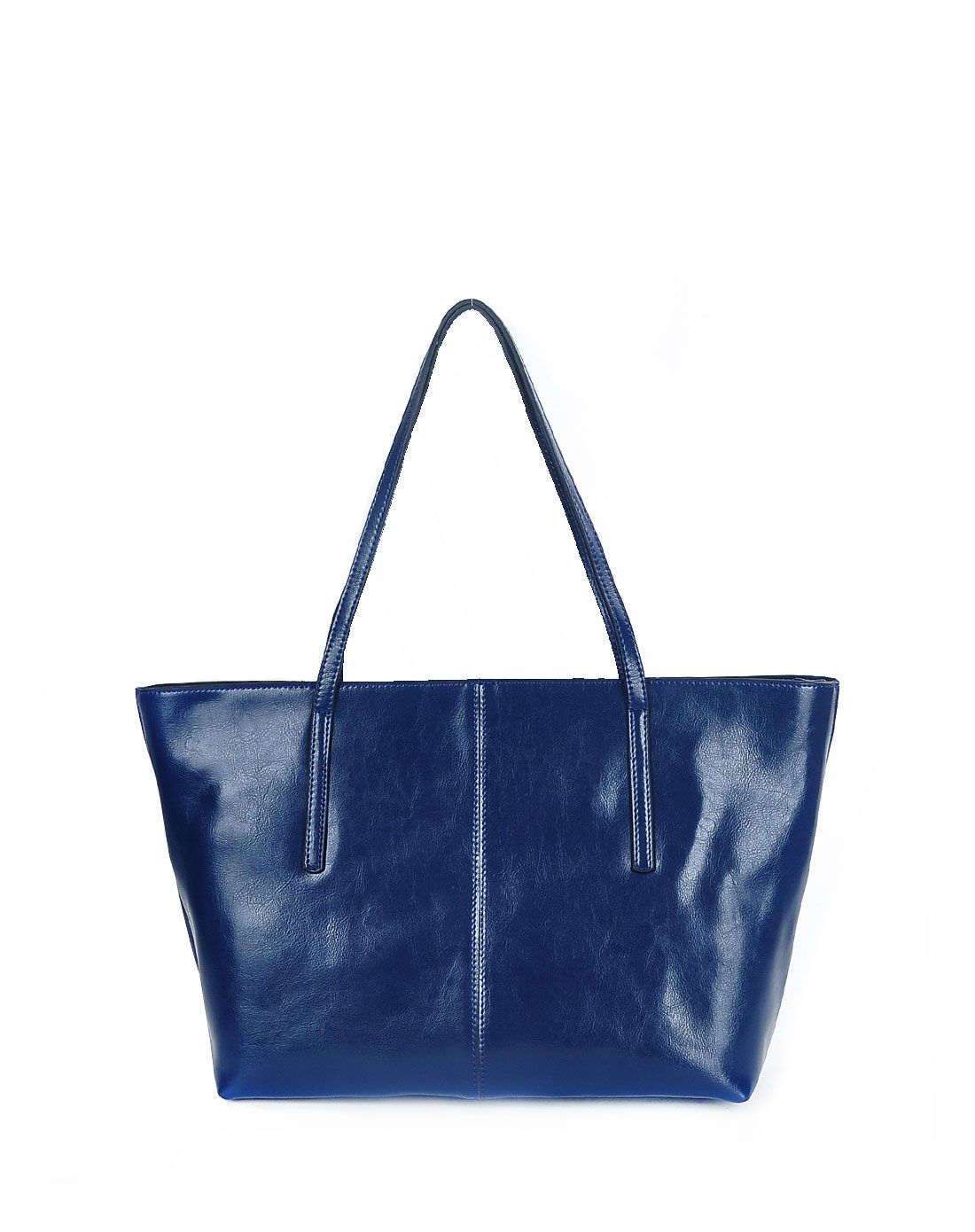 女款宝蓝色简约百搭油蜡皮单肩包