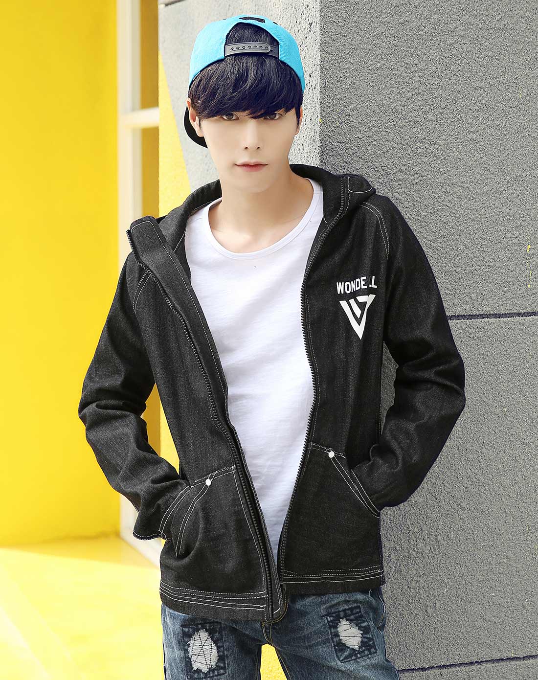 凡兔one-t男装移动专场男黑色秋冬时尚连帽韩风休闲夹克wk-68heise