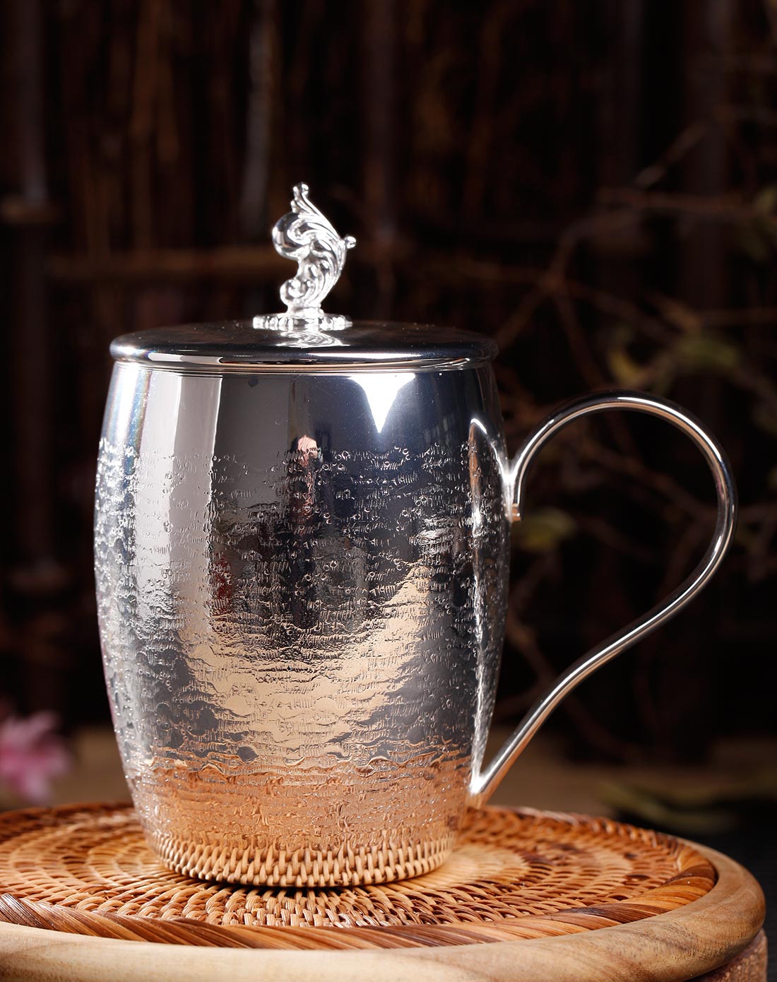 日本手工双层祥云银杯200ml 水杯