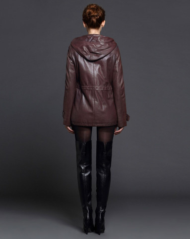 暗紫时尚典雅气质真皮棉服