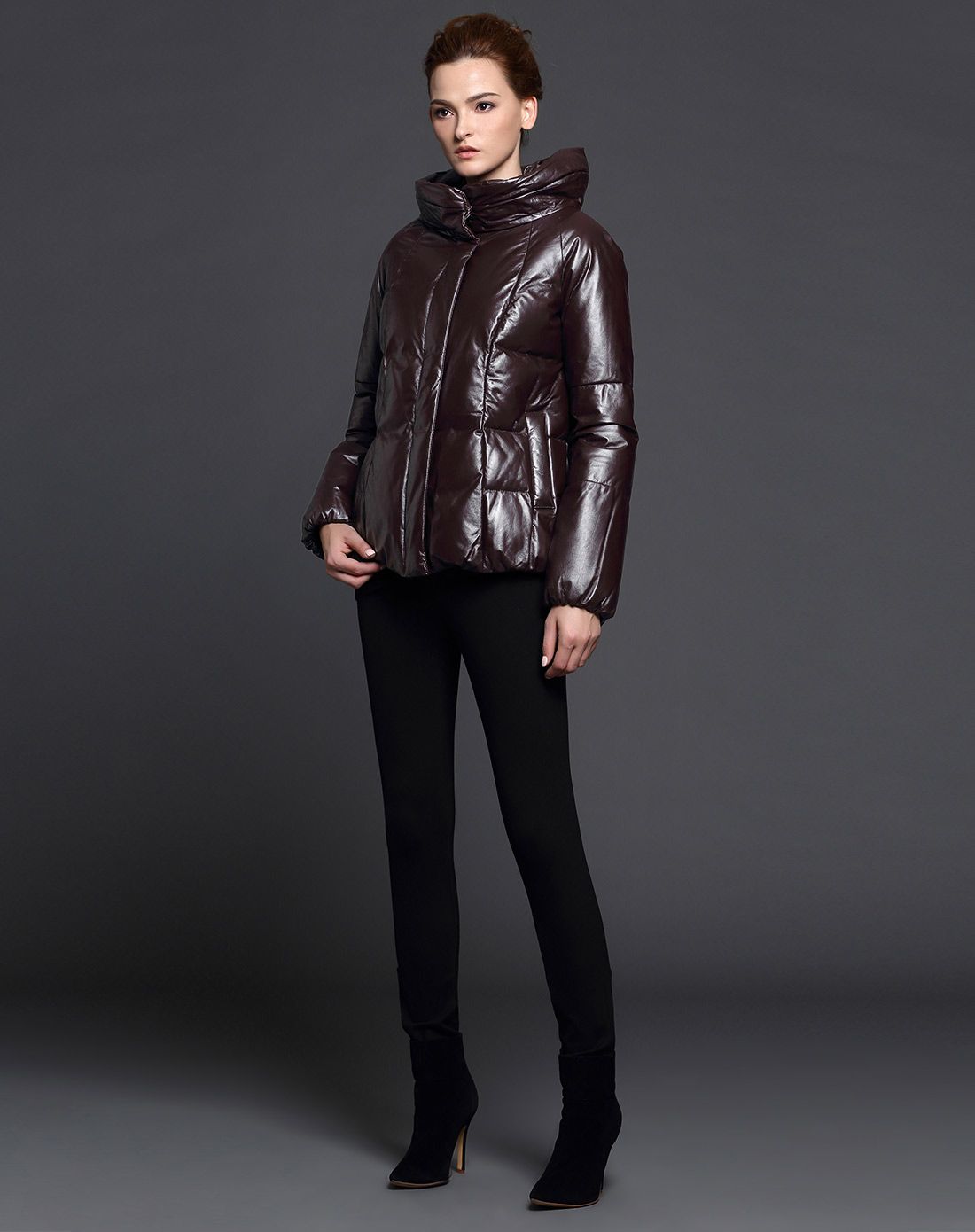 卡雷尔cerel vogue皮衣专场绛紫优雅气质真皮短羽绒服2a129003101376