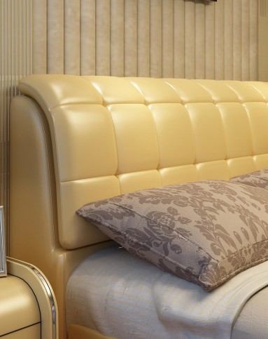 带床箱经典卧室米黄色皮床 实用之选