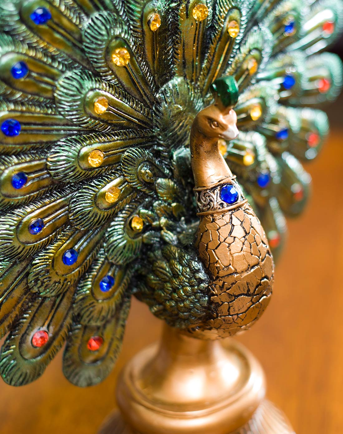 孔雀系列彩绘树脂开屏孔雀摆件