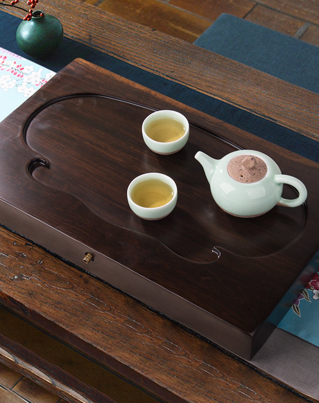 云翔如意 黑檀整木雕刻茶盘