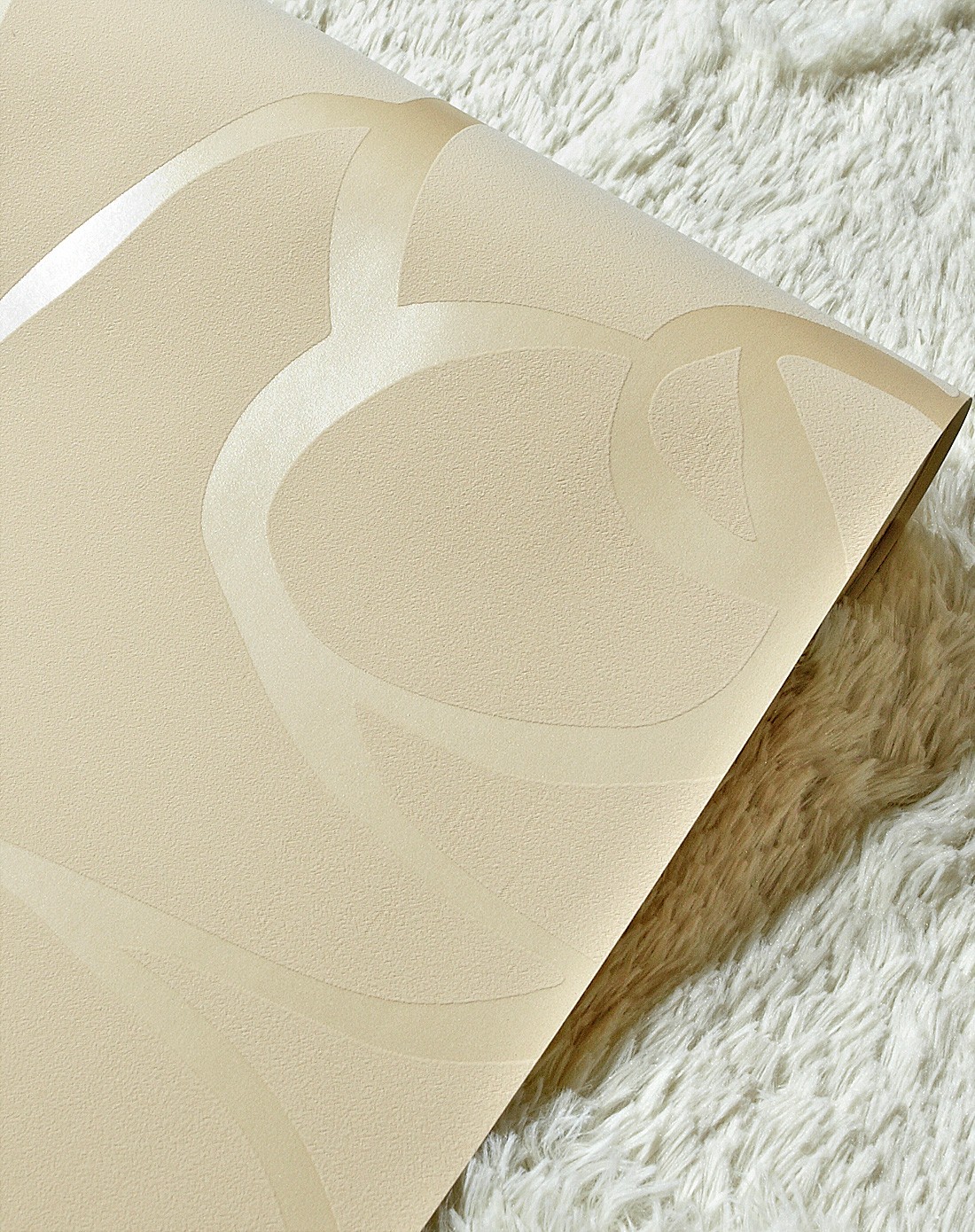 米黄色3d绒面现代大花卧室客厅背景墙纸