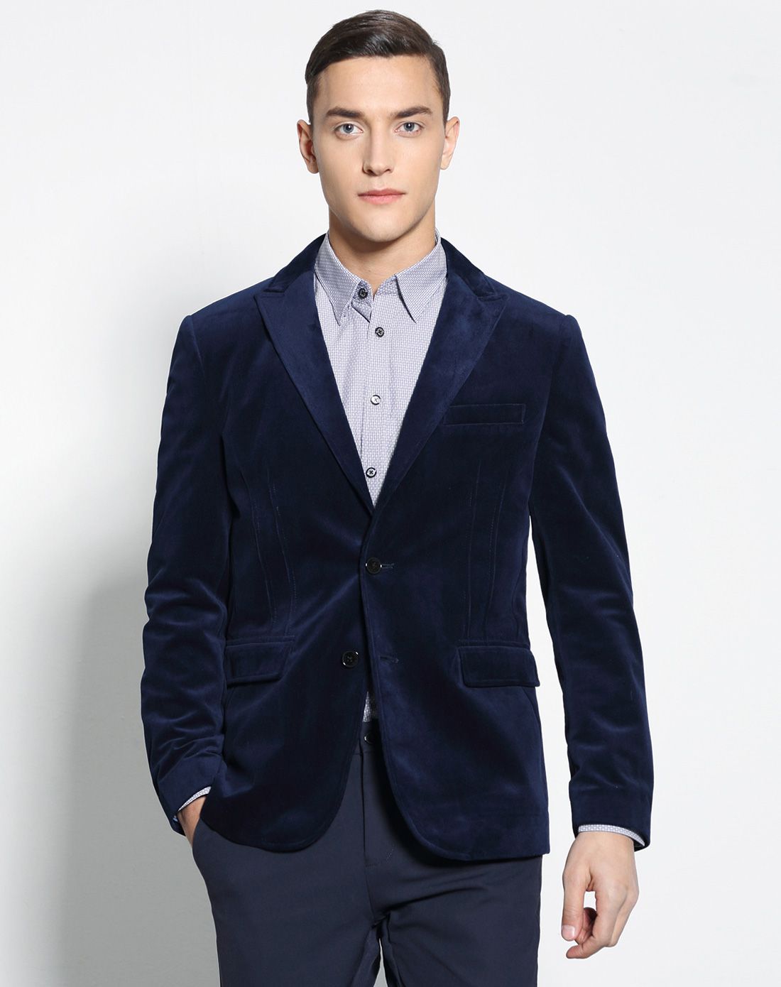 蓝色纯色聚酯纤维时尚个性便西服