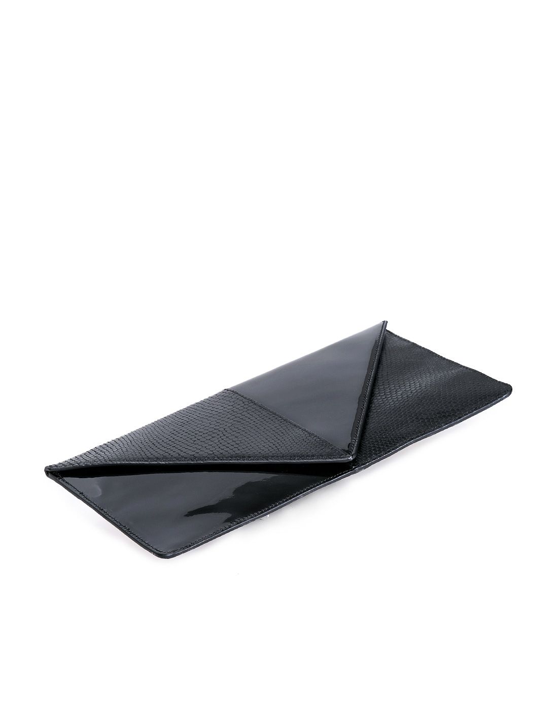 un 黑色压花皮/镜面皮纯色长款手拿包