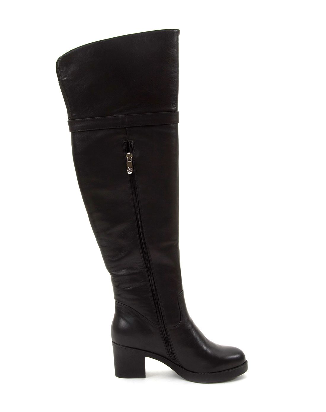 女士黑色长筒皮靴