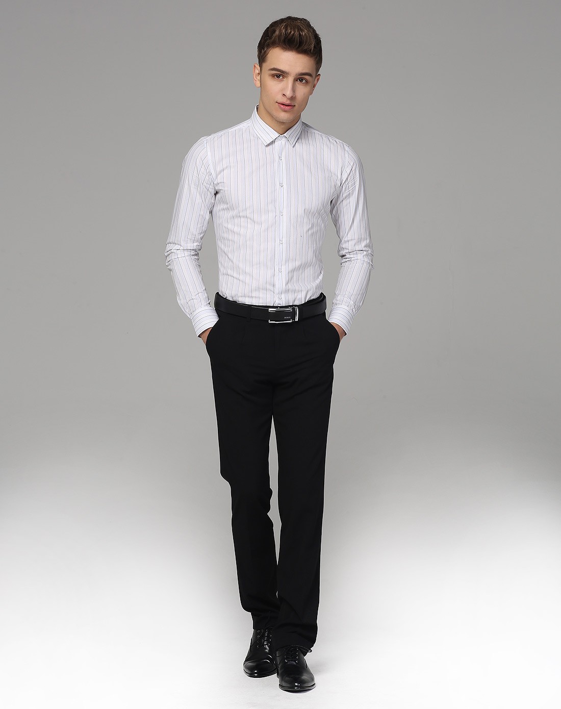 白底黄色条纹全棉精致百搭长袖衬衫