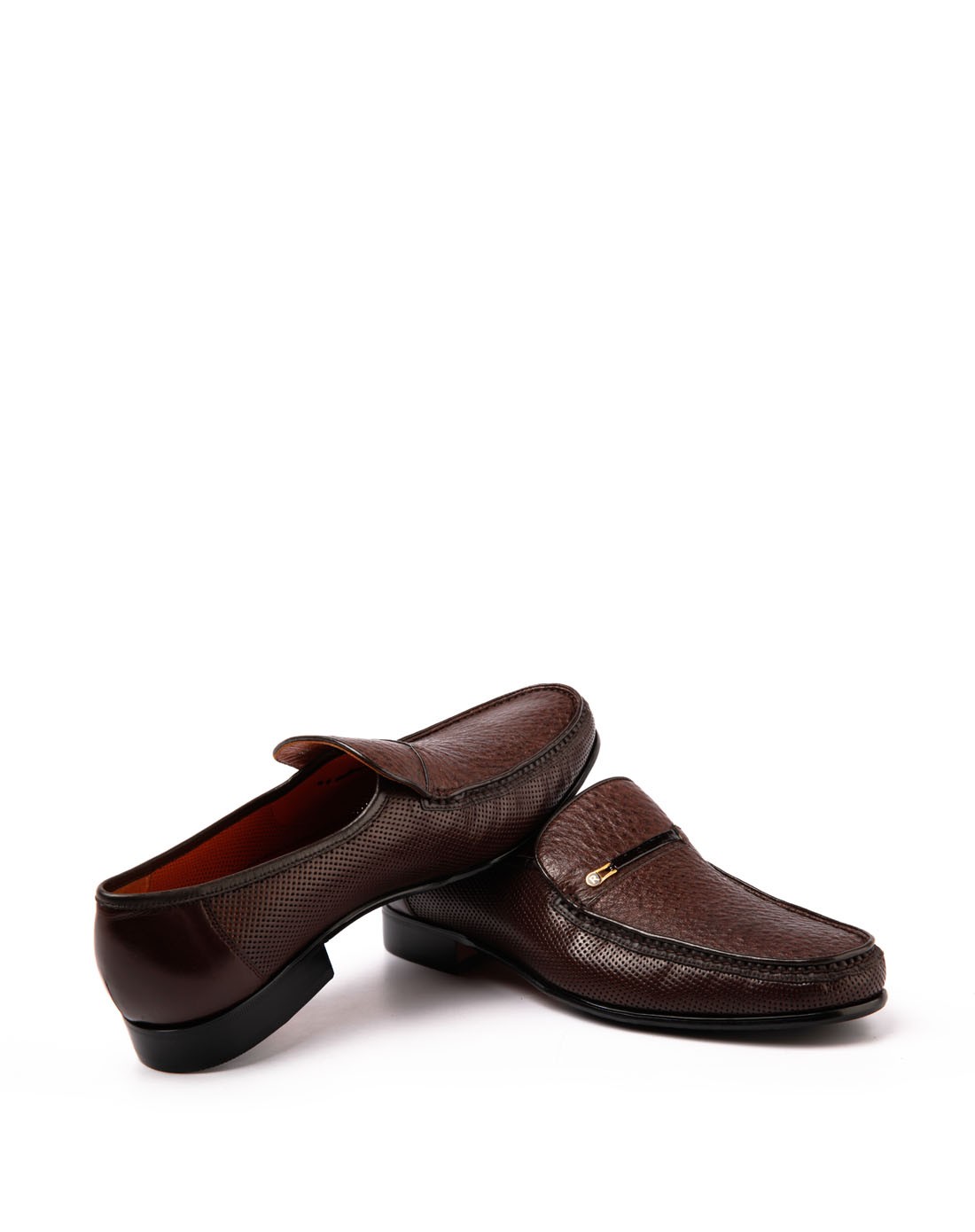 啡色袋鼠皮 孔雀皮正装冲孔单鞋