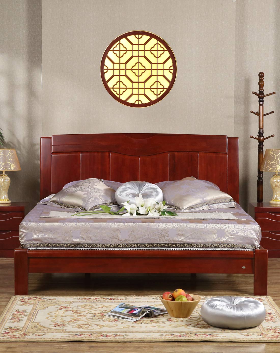 华日家居中式全实木双人床大床婚床