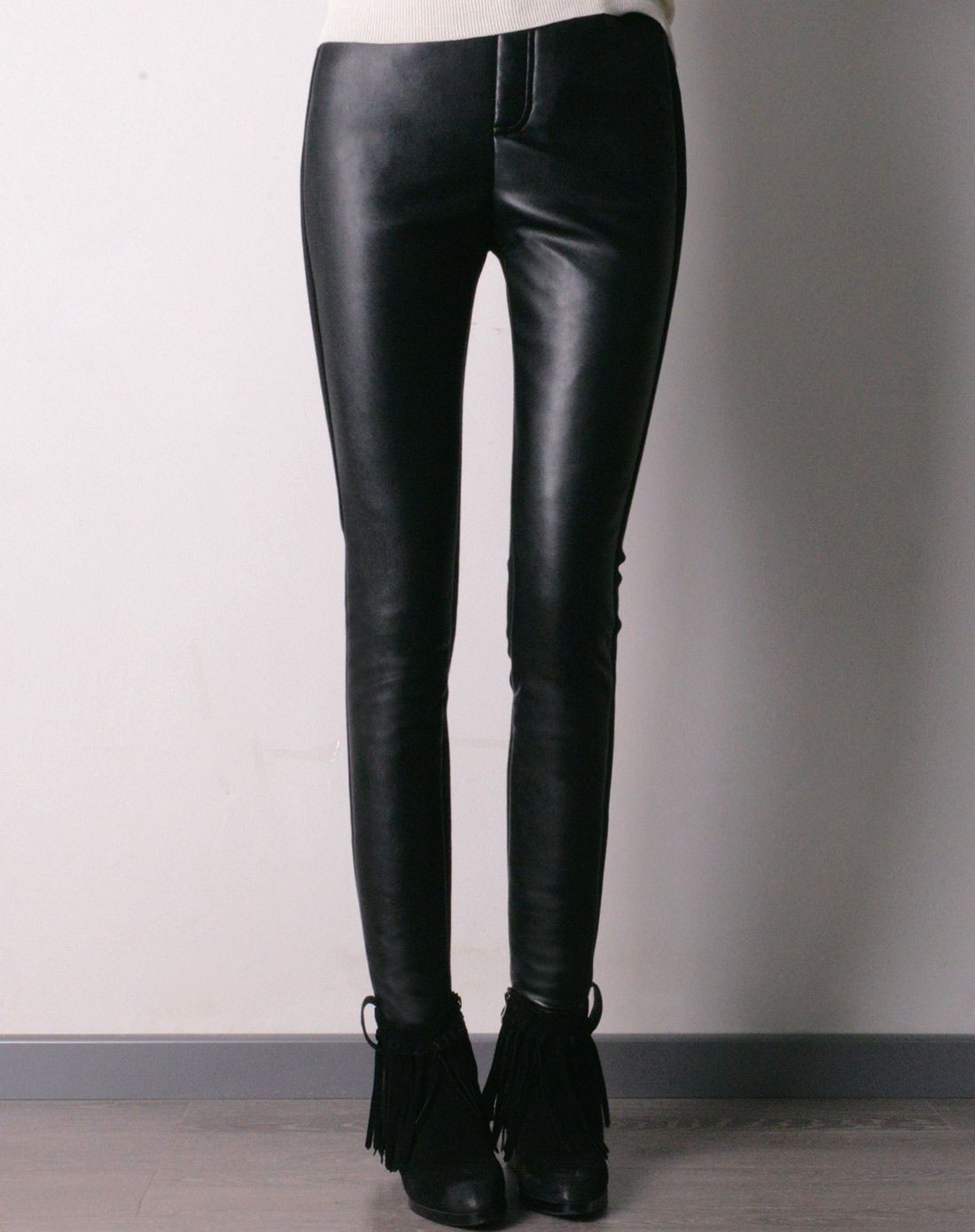 黑色羽绒黄金绒双保暖时尚小脚皮裤