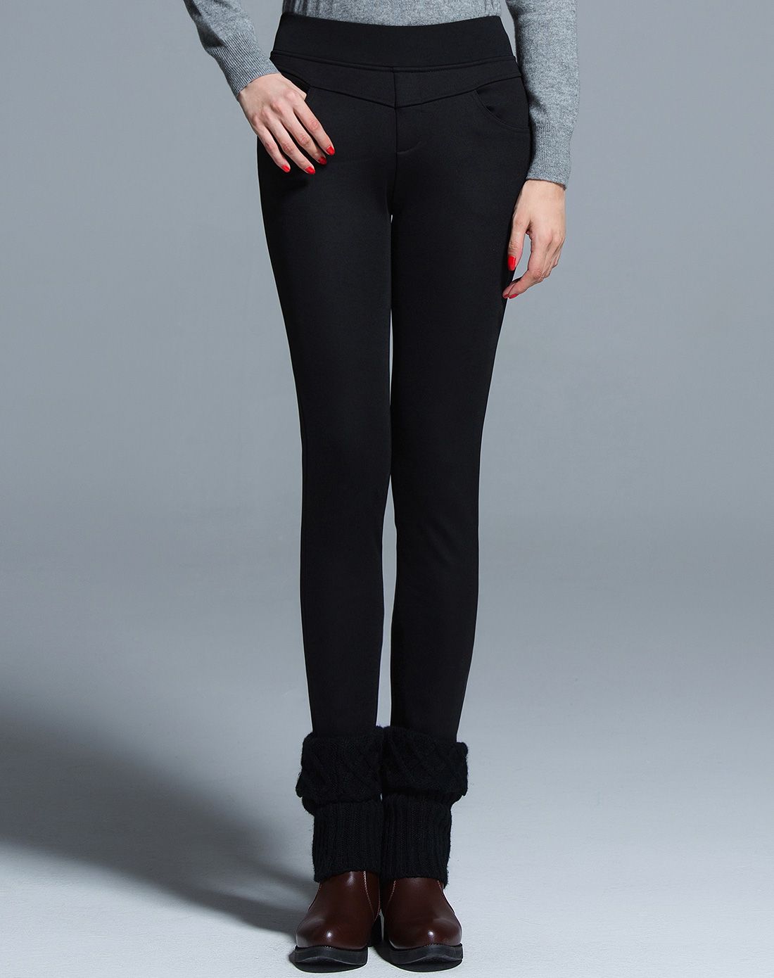 黑色保暖黄金绒铅笔长裤