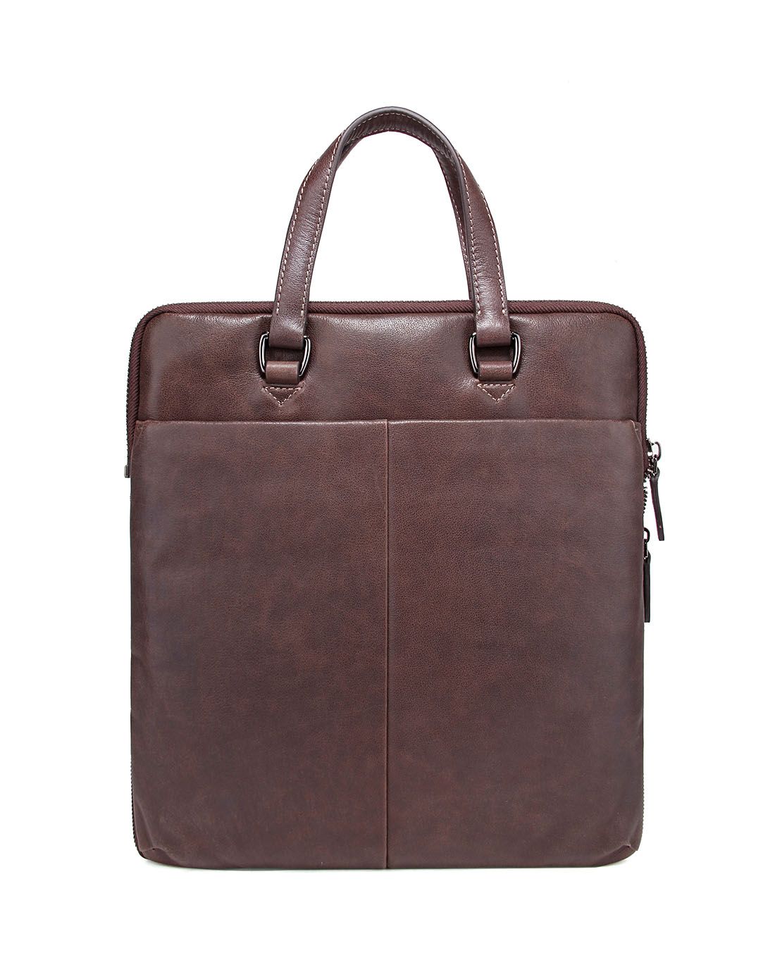 啡色优质牛皮竖款手提包