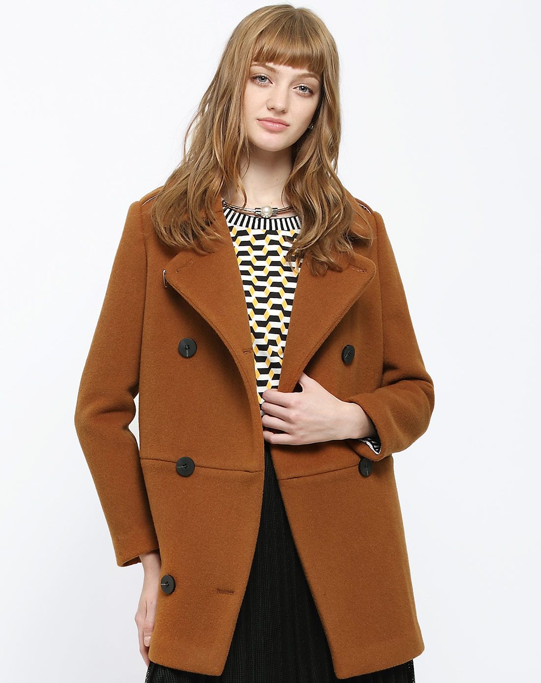 咖啡色简约毛呢大衣【宽松版型,建议选小一码】