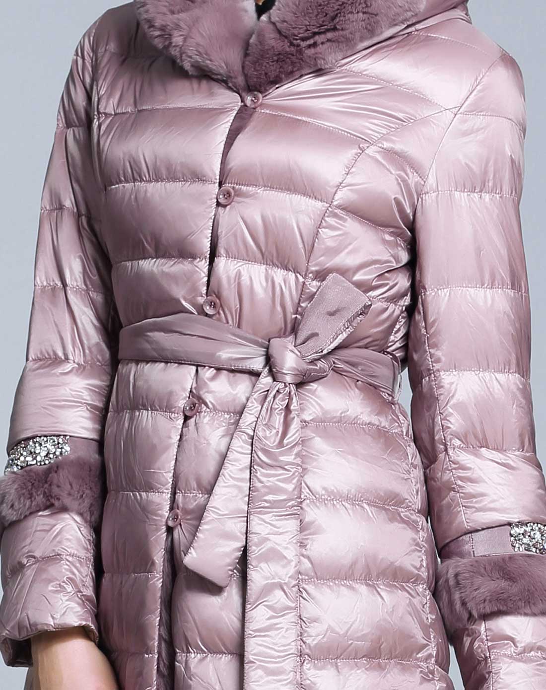 卡雷尔cerel vogue粉紫色通勤气质系腰带长款羽绒服2e340013801370