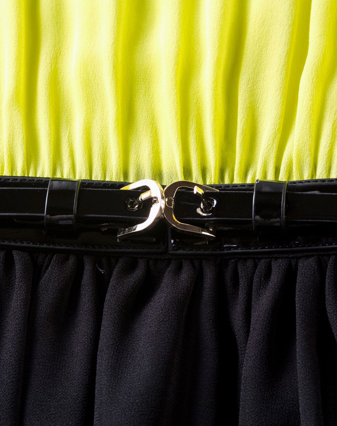 黄黑色短袖翻领拼接优雅飘逸连衣裙