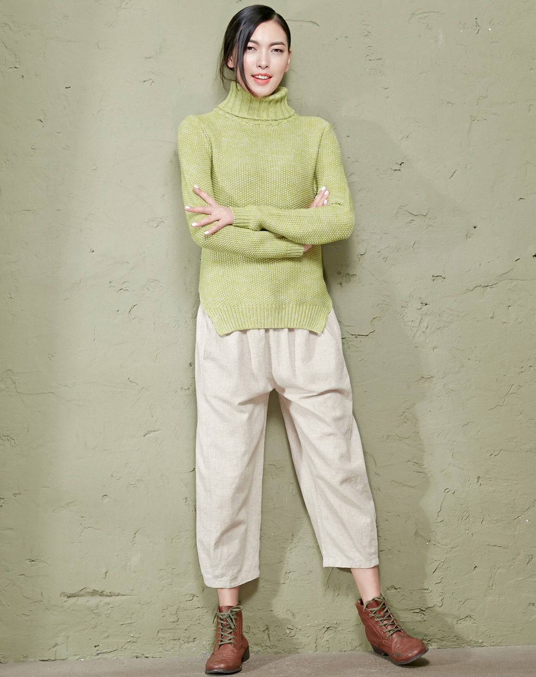 森宿sams tree女装专场 黑格尔 复古文艺修身螺纹开衩高领毛衣