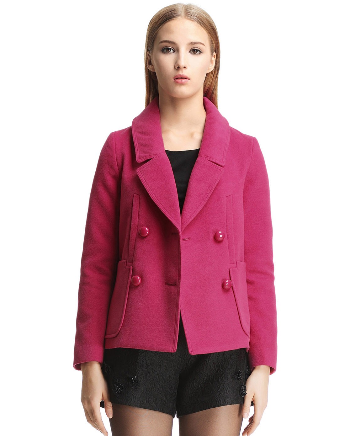 osa女装反季专场桃红色双排扣毛呢大衣毛呢外套sd4050064001a_唯品会