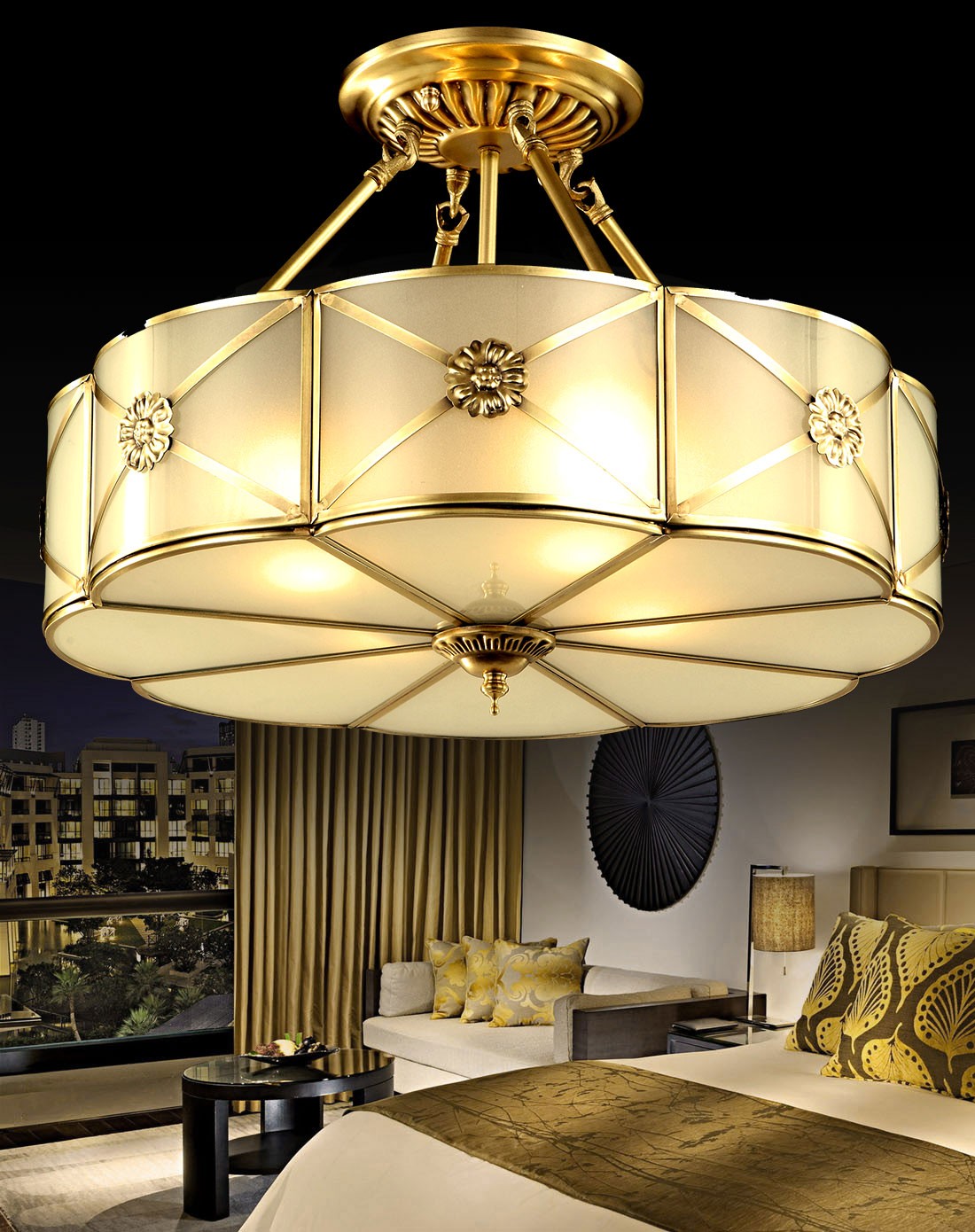 半吊灯全铜玻璃e27*4(送光源)