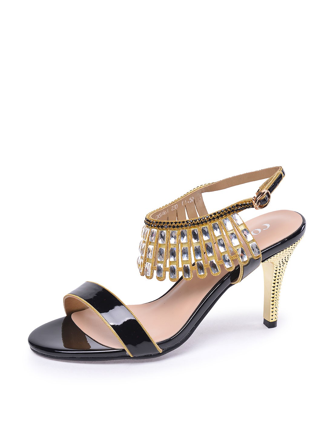 卡文15年新款黑色人造革凉鞋