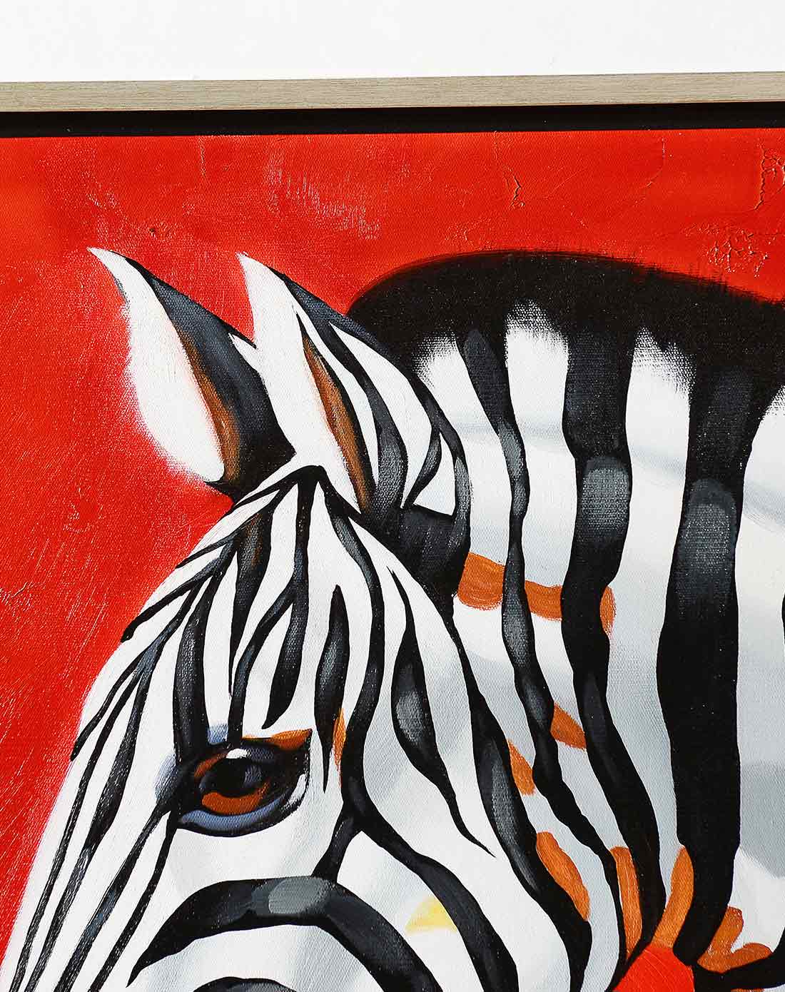 帆布纯手绘装饰画 红白黑斑马图油画