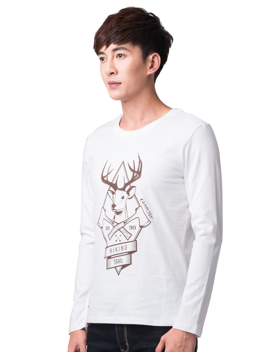 英国亚特air tex户外男女男式白色/花样e长袖圆领舒适t恤at1a17mt