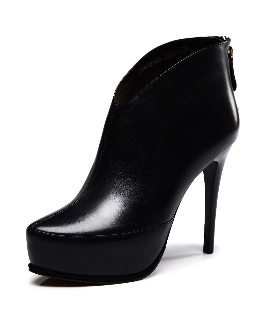 2015秋冬新款胎牛皮黑色细高跟短靴