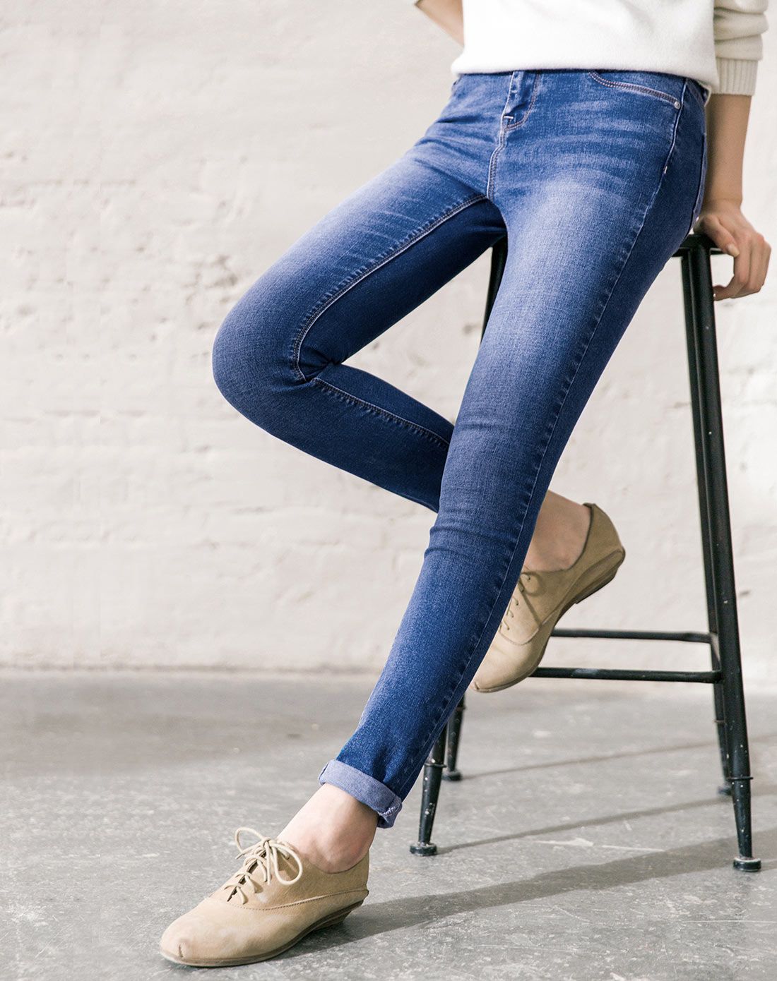 牛仔蓝复古水洗铅笔牛仔裤