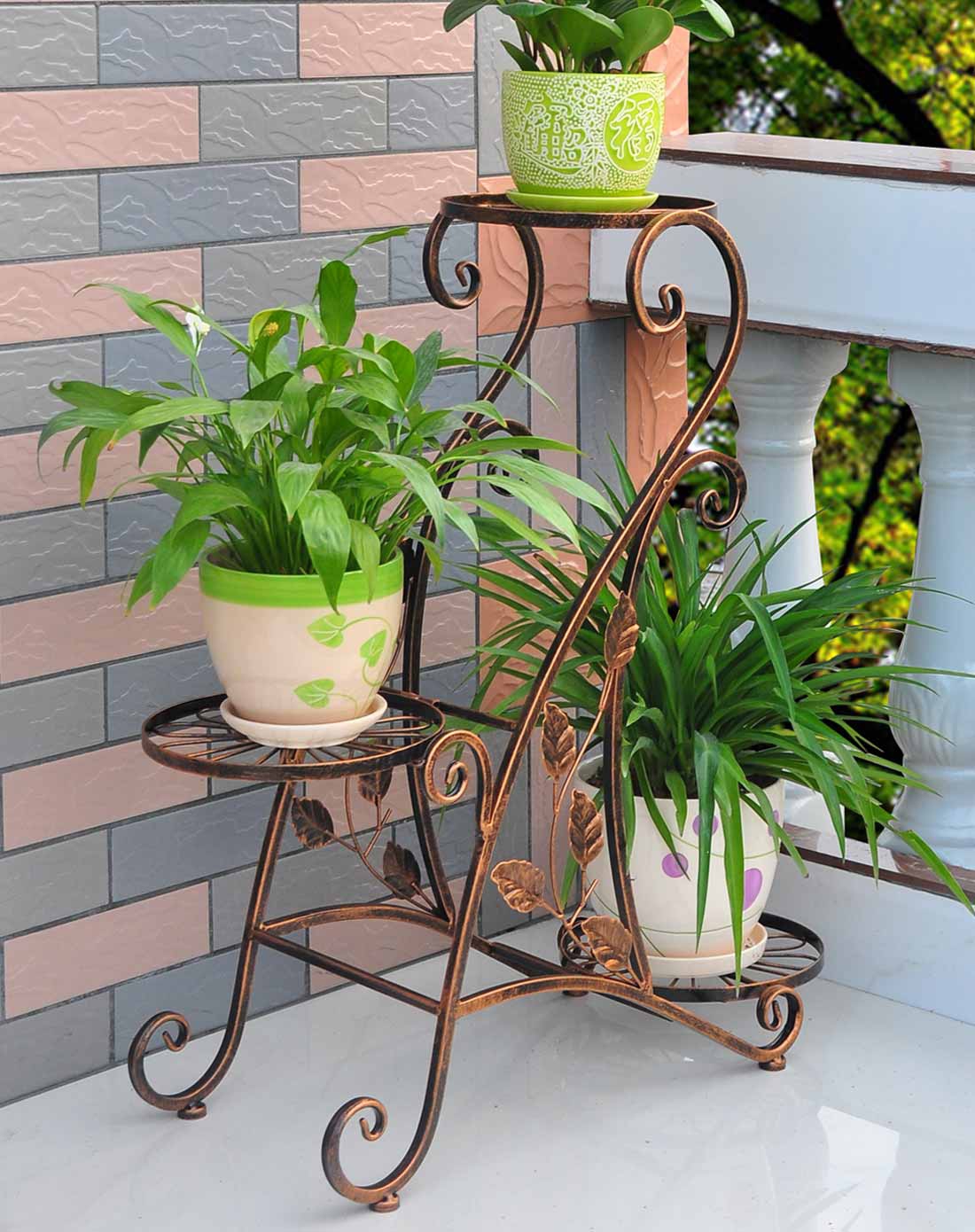 黄古铜欧式铁艺花架s型三层花盆架