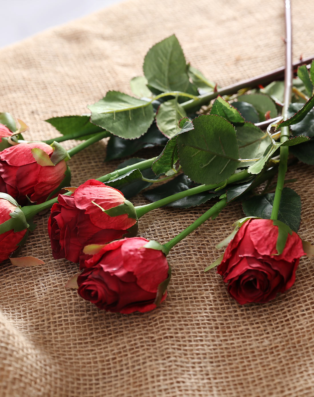 仿真花单短枝德国玫瑰红色6枝